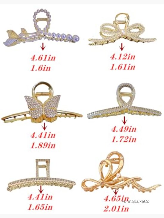 6 Gold Metal Hair Claw Clips for Thick Hair with Pearls Rhinestones Strong Hold main image 4